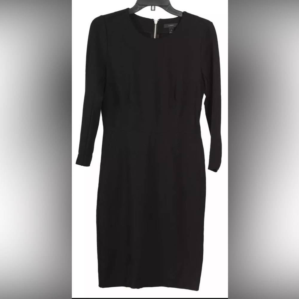 J. Crew Women’s Dress 4 Black Sheath Long Sleeve Stretch Pencil Zipper